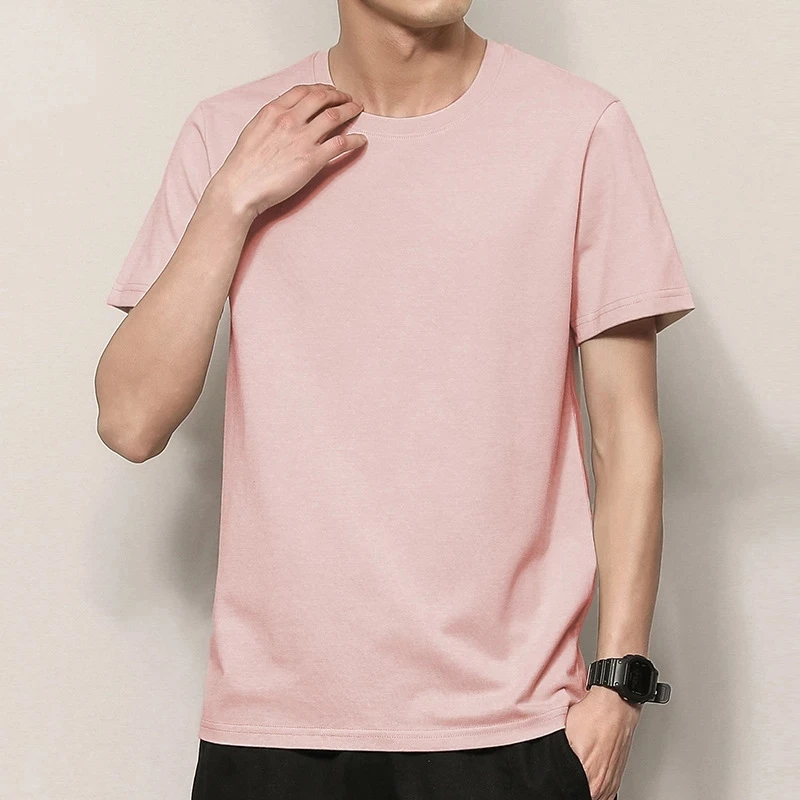 

2021 new men's summer short-sleeved T-shirt men's solid color cotton slim fit casual O-neck
