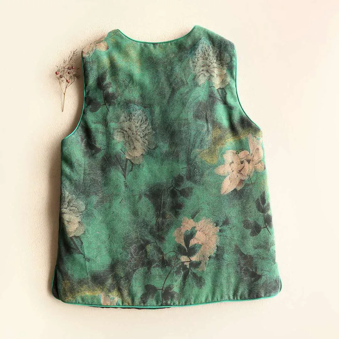 Осенне-зимний женский жилет китайского стиля без рукавов Hanfu Top для одежды на Китайский Новый год, винтажное хлопковое пальто Cheongsam размером плюс 3XL.