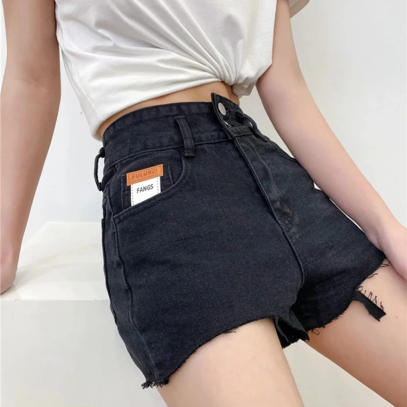 

Fashion Stitching Design High Waist Slimming Two-Button Jeans Summer Women's Pants Casual Simple Shorts Wide Leg Pants