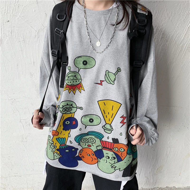 

o-neck long sleeve streetwear Women's Clothing loose print Harajuku style T-Shirts new Spring autumn fashion brand women tops
