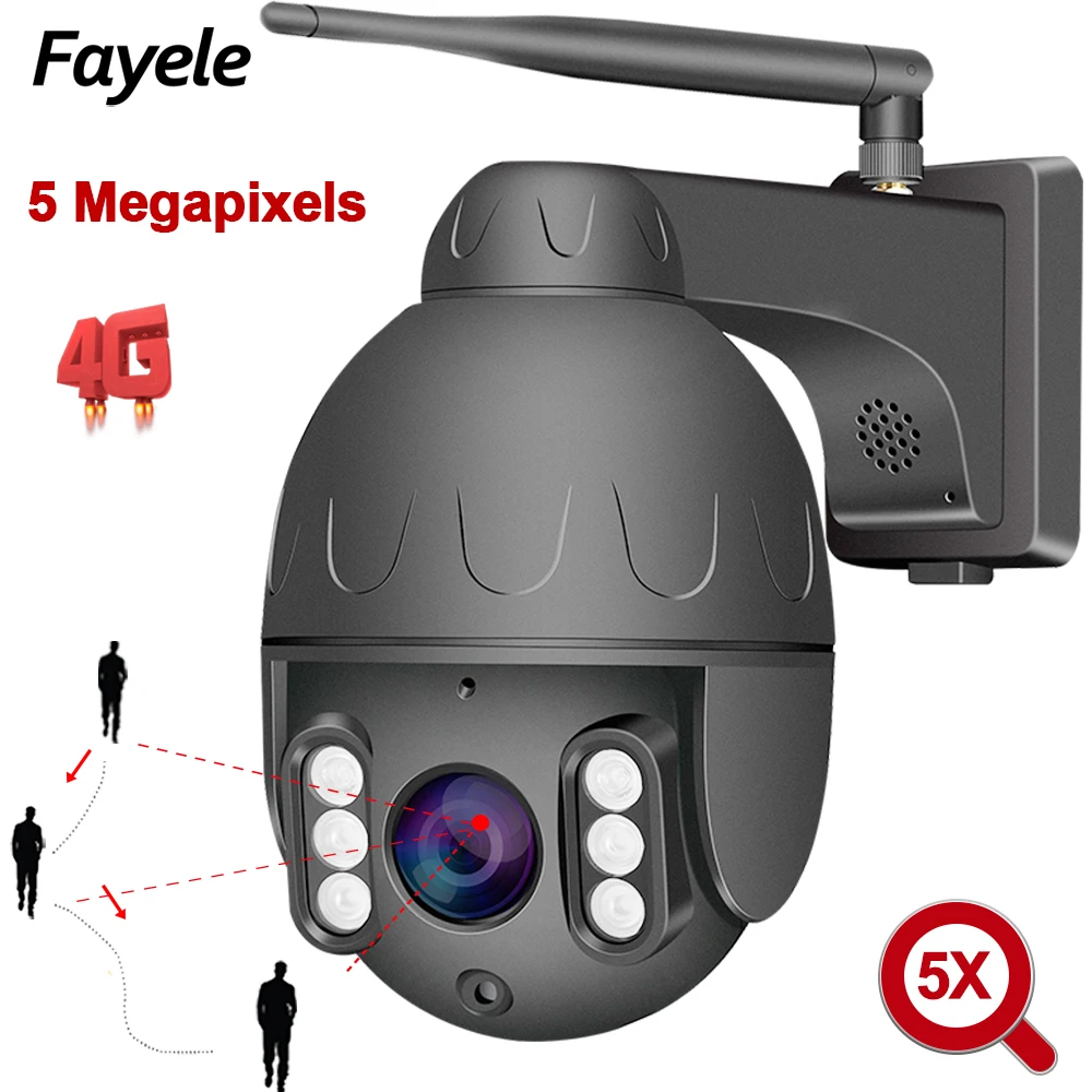 Домашняя CCTV безопасность 5MP 4G PTZ камера автоматическое отслеживание 5X зум