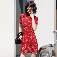 summer new style qipao literature and art retro improved version girls dress chinese short womens dress