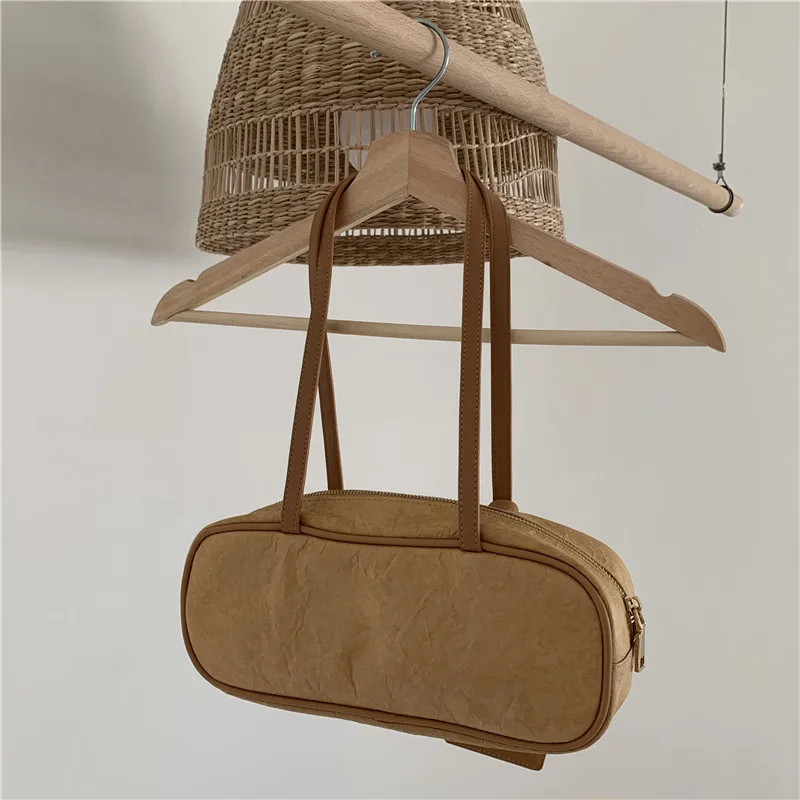 

Fashion Women Handbags Retro Solid Color Kraft Paper Ladies Shoulder Bags Casual Travel Bag Female Designer Bags Hand Purse New