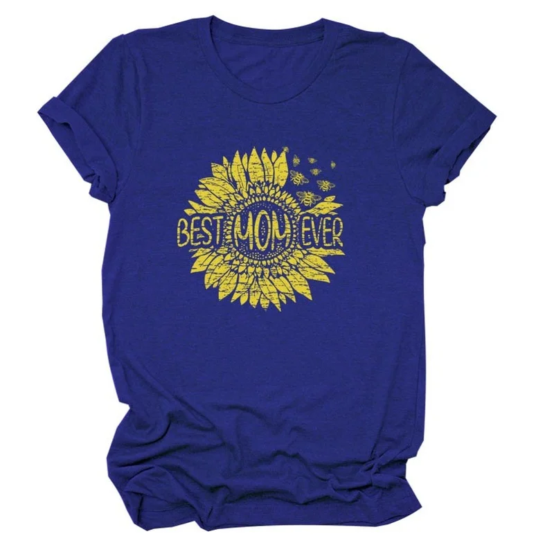 

Women T Shirt BEST MOM EVER Sunflower Print Tee Shirt Short Sleeve Crew Neck Loose Casual TShirt Ladies Tops Camisetas Mujer
