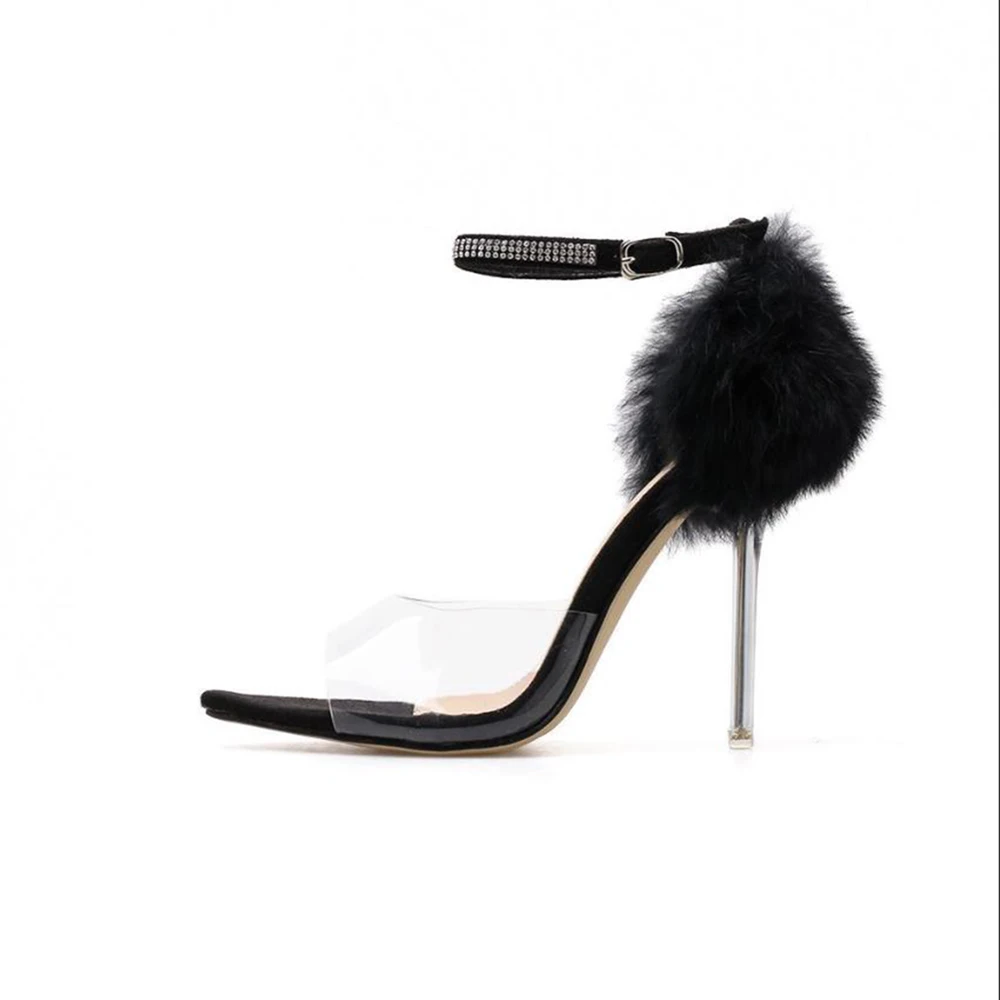 Новые стразы на кроличьем меху каблуке-шпильке женские босоножки 2021 летнее