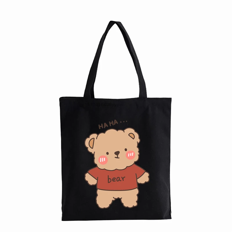 

Women Canvas Shoulder Bags Cartoon Print Bear canvas bag Fashion anime shopper Cute Girl Handbags tote bags