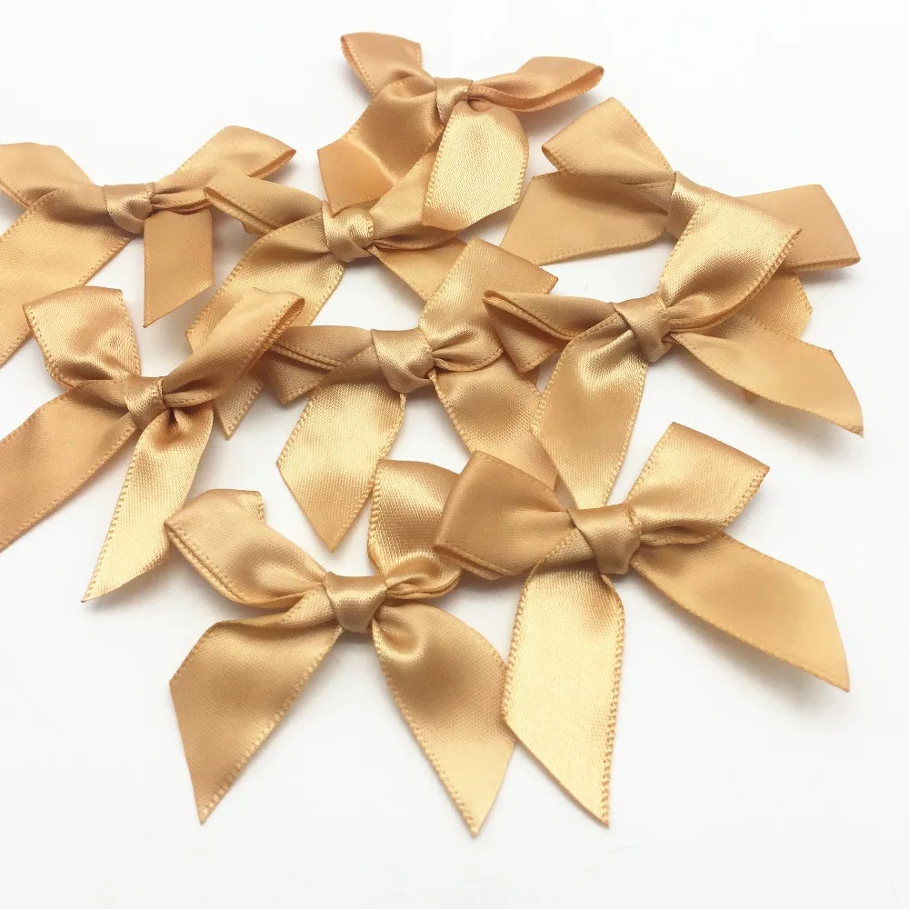

100pcs Light Brown Satin Ribbon Bows Decorative Bow Ties For Doll Hair Accessories Wedding Cardmaking Embellishments Scrapbook