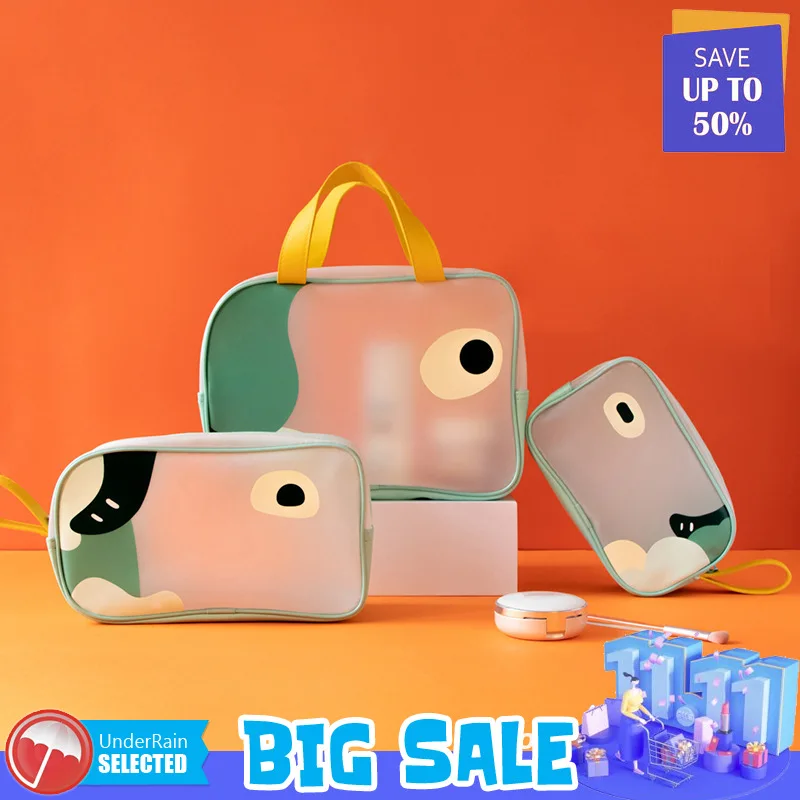 

Portable PTU Cartoon Wash Bag Transparent Cosmetic Storage Box Makeup Bag Travel Organizer Zipper Bath Make Up Handbags