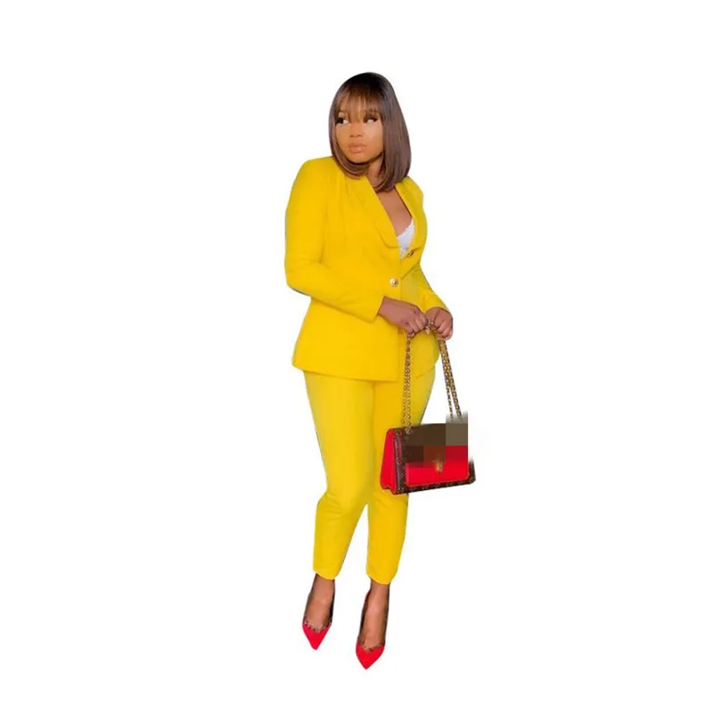 

African Women Sets Solid Long Sleeve Blazer Jacket Pants Suits Office Lady Elegant 2 Piece Set Business Outfits Africa Clothing