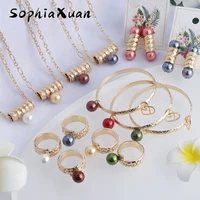 high quality hawaiian jewelry sets multicolor pearl ring bracelets earrings necklace sets gift set for girls woman accessories
