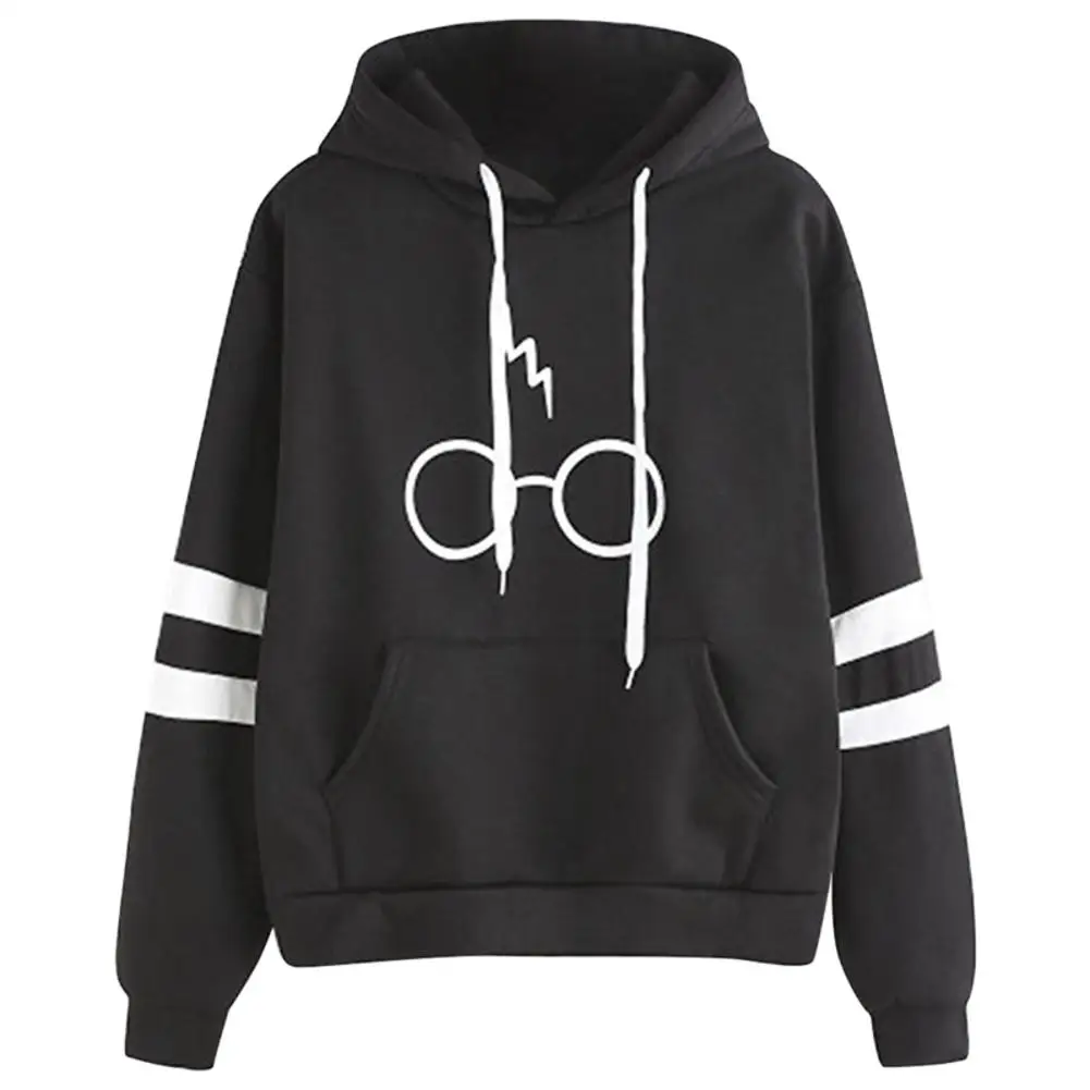 Хараджуку свитшот с капюшоном очки печатные полосатые толстовки пуловеры