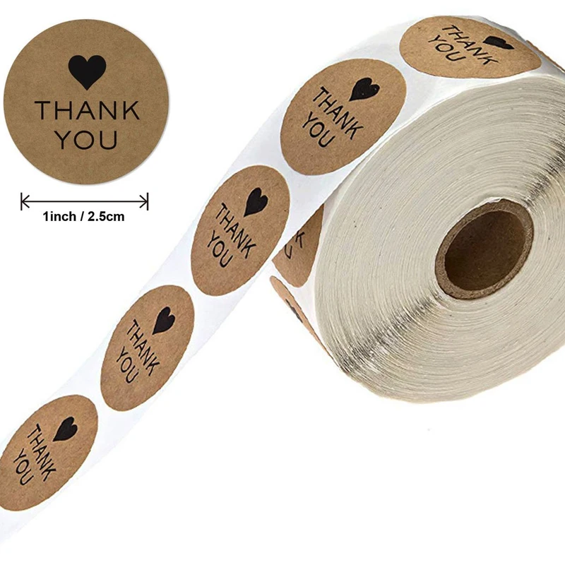 

100-500 Pcs 2.5cm 1inch Thank You Round Kraft Paper Stickers Roll for Envelope Gift Work Label Seal Lable