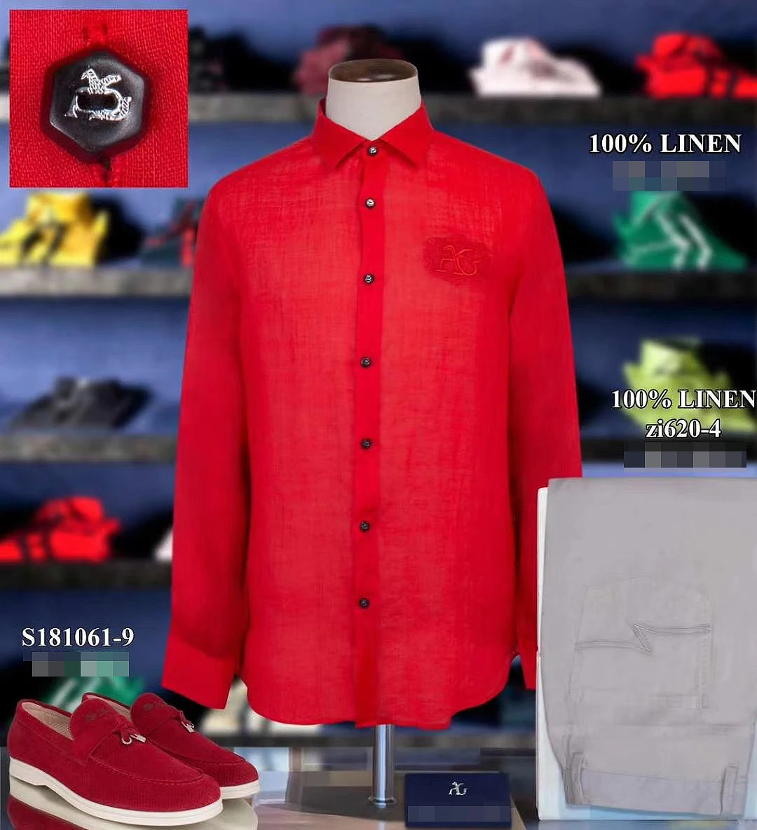 

100% LINEN Billionaire Shirt Long-sleeved men's 2021 new Business fashion warm embroidery big size high-quality M~4XL