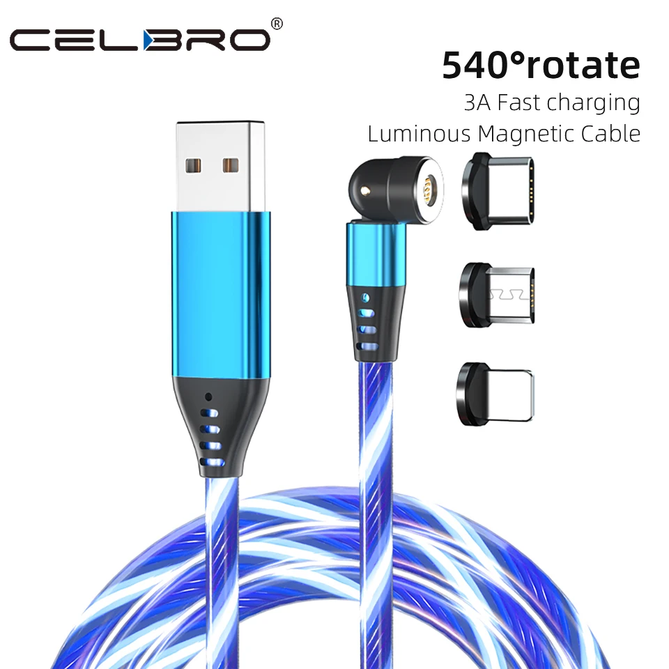Магнитный зарядный кабель 3 в 1 Micro Usb Type-C со светодиодной подсветкой мульти штекер