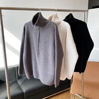 mooirue half zipper neck oversized womens turtleneck sweater with neck lock 2021 knitted jumper gray black white