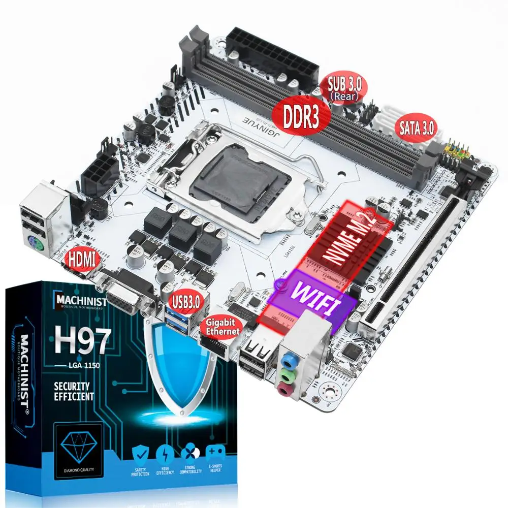 H97 материнская плата LGA 1150 Поддержка Intel Pentium/Core/Xeon процессор DDR3 16 Гб RAM M.2 NVMe WIFI слот