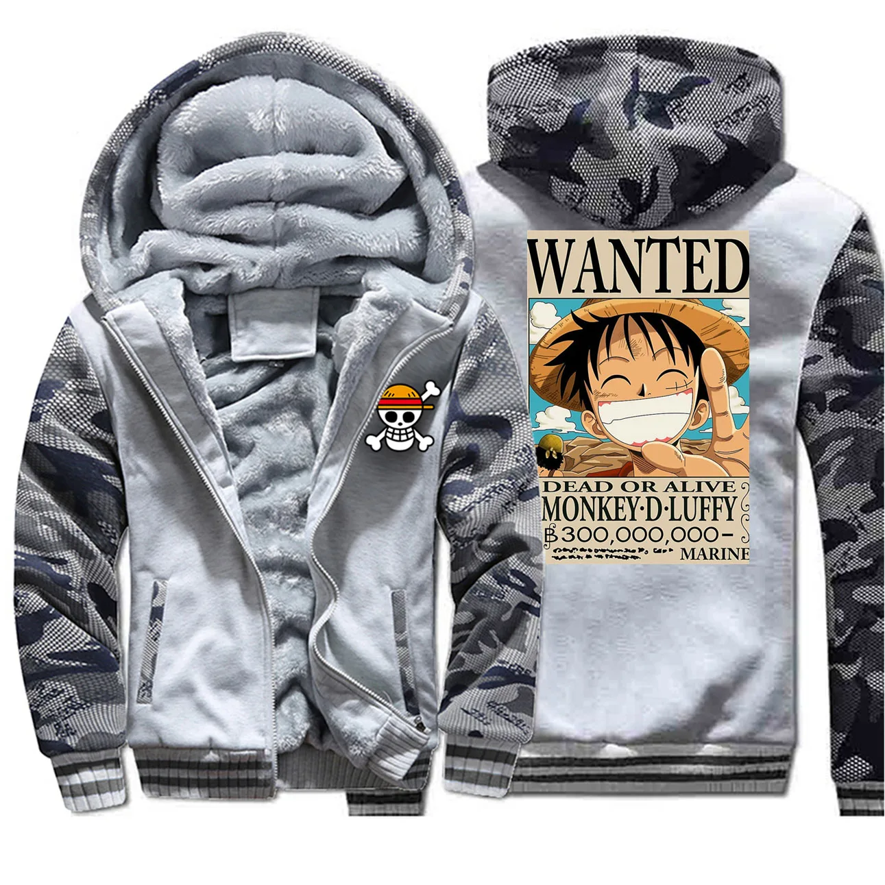 Японское аниме one piece Monkey D Luffy Wanted Camo Мужские толстовки зимняя мода Фитнес флис на