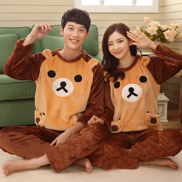 Пара пижам женские и мужские Фланелевые флисовые теплые осенне-зимние пижамы