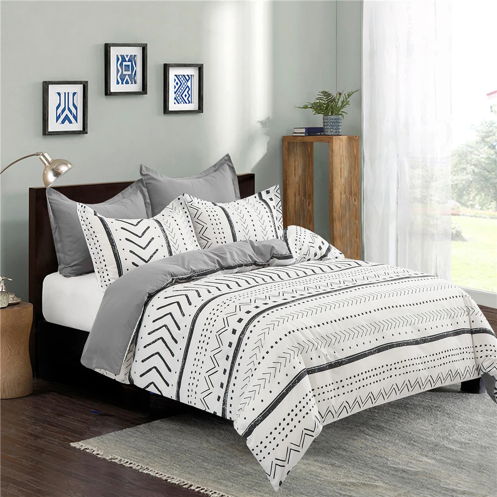 

Black White Bedclothes Geometric Classic Printed Bedding Set Luxury Boho Quilt/Duvet Cover King Full Single Size Drop Shipping