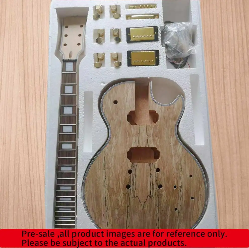 LP-SpaltedMaple-20 DIY LP стиль электрогитара Spalted кленовый шпон+ африканское красное дерево Okoume корпус шеи палисандр гриф набор гитары предпродажа - Цвет: LP-SpaltedMaple-20