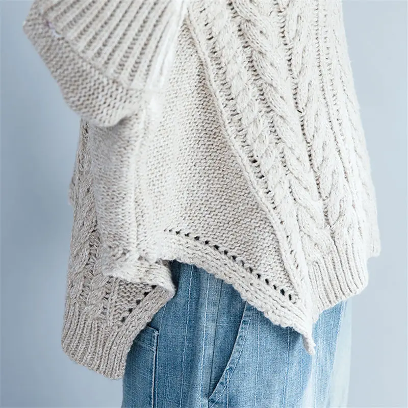 

Large Size Women's Pullover Turtleneck Sweater Twist Autumn Winter Solid Color Loose Knit Bottoming Shirt Sweater Blusa f1295