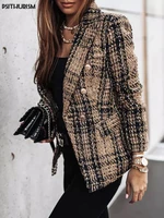 autumn spring thin plaid blazers for women double breasted woman jackets loose fashion outwear female clothes plus size 3xl