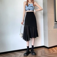 long skirt female irregular fishtail black half length skirt female summer new style skirt high waisted thin hip skirt