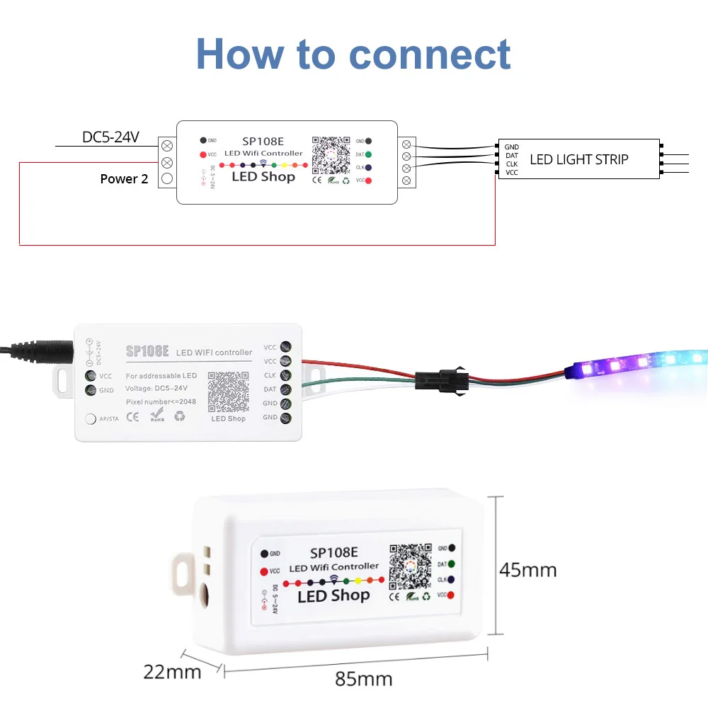 Светодиодный Wifi-контроль ler SP108E ИК-управление для WS2812B WS2813 WS2811 WS2815 SK6812 и т. д.