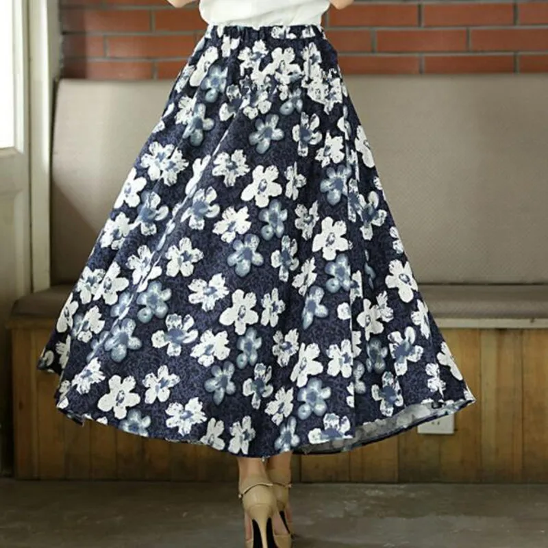 Юбка женская с цветочным принтом длинная повседневная юбка со средней талией на