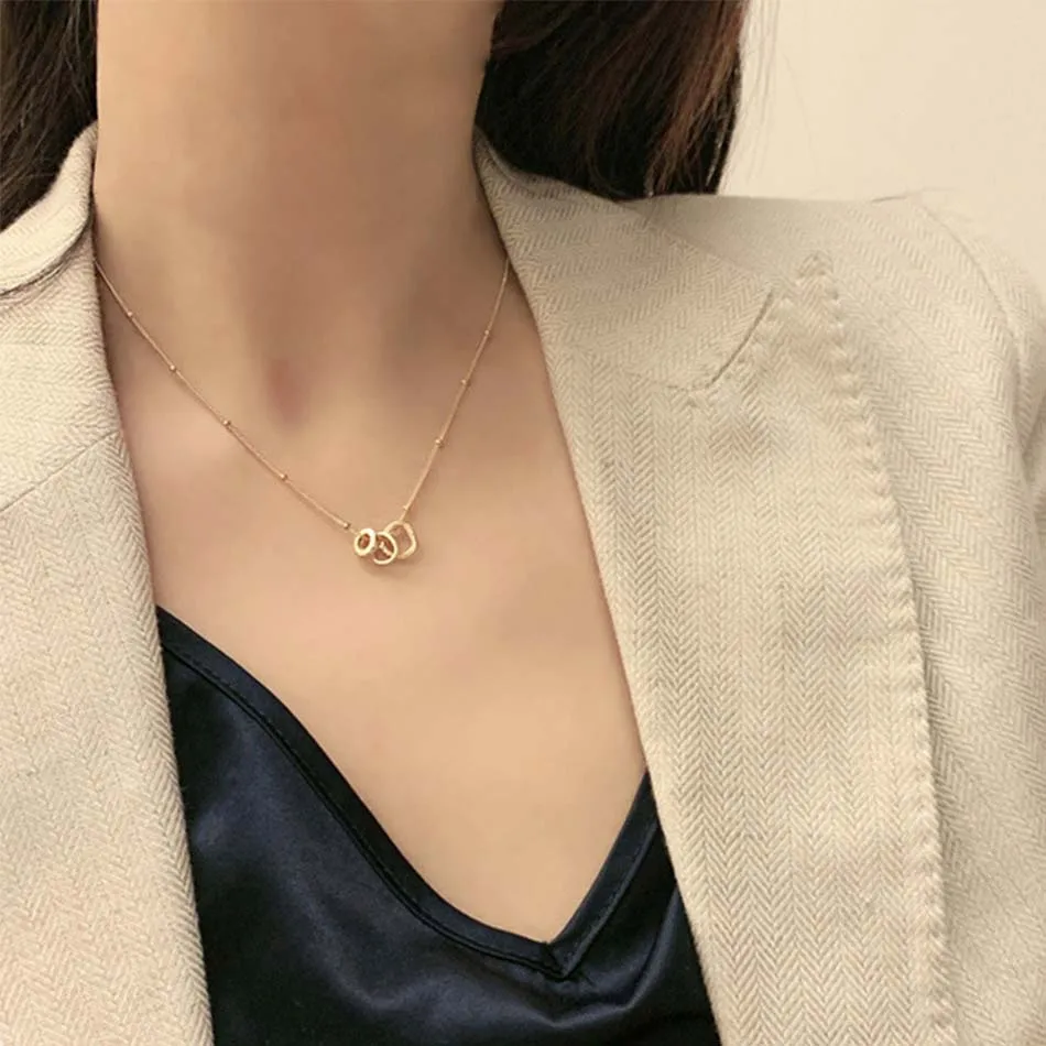 

TUNGSTE Elegant Multiple Circle Pendant Necklace Women's Charms Neck Chain Jewelry Gifts For Birthday Anniversary Day