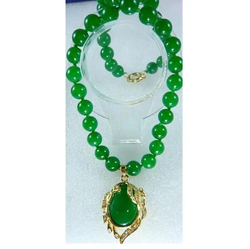 

Бесплатная доставка женских аксессуаров! Прекрасное ожерелье из зеленого нефрита + кулон из зеленого нефрита с инкрустированным кристалло...