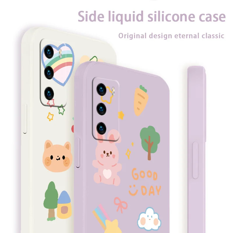 

Cartoon Rabbit Phone Case For Huawei P40 P30 P20 Pro Lite Mate 40 30 20 Pro Lite P Smart 2021 Y7A Liquid Silicone Cover