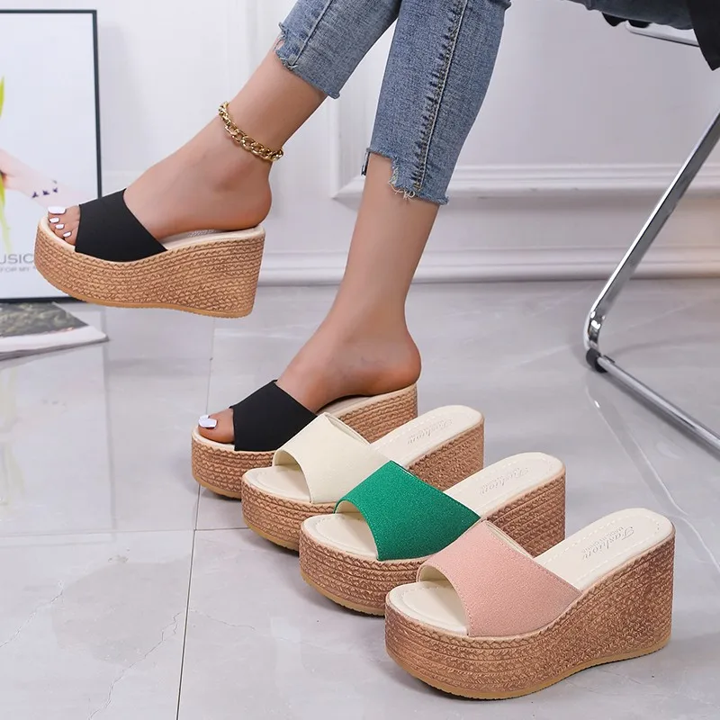 

Rimocy Plus Size Wedges Heels Summer Slippers Women Peep Toe High Heels Platform Sandals Woman Outdoor Beach Slides Lady 34-43