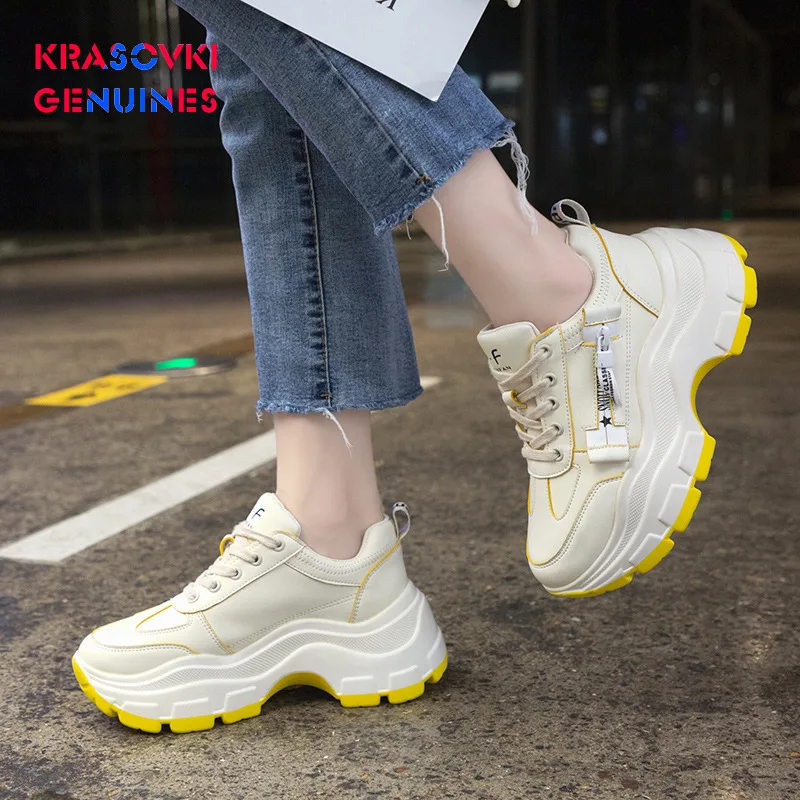 Krasovki/женские кроссовки из натуральной кожи на платформе Высококачественная