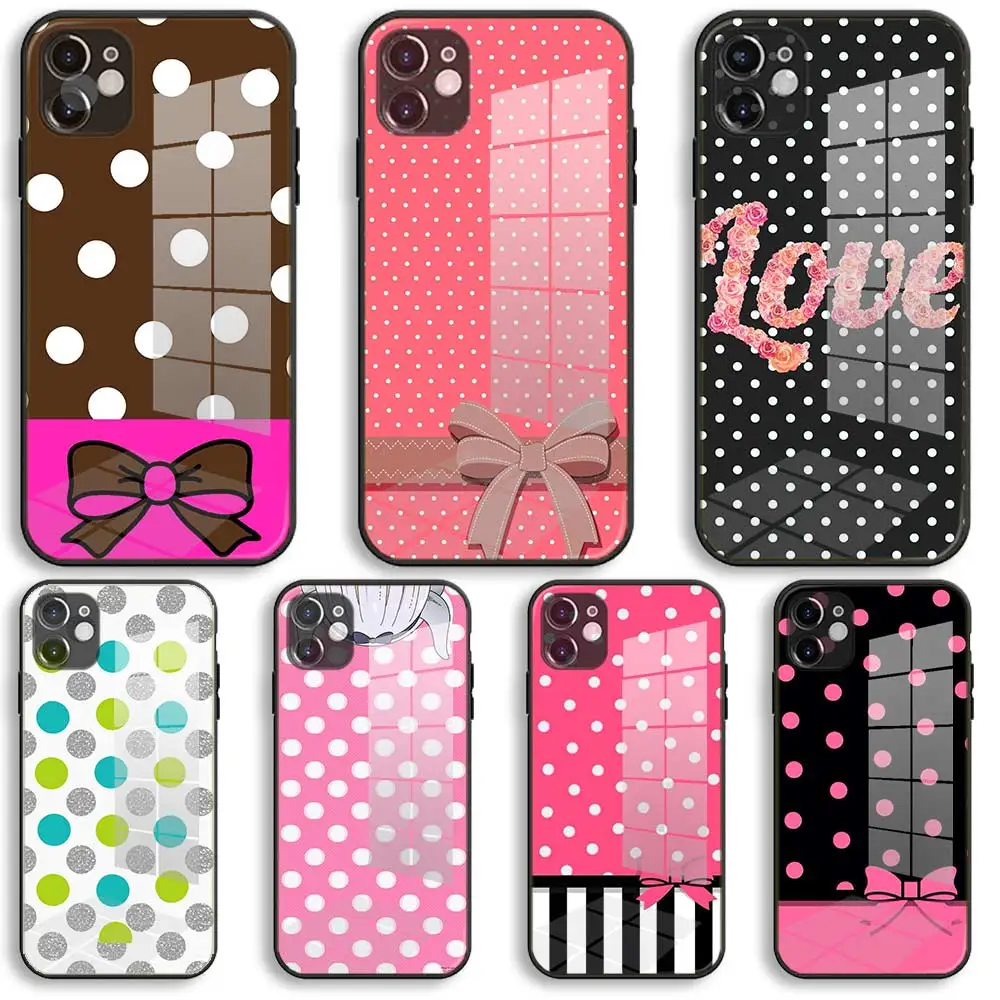 

Polka Dots design Soft Glass Silicone Case For iPhone 13 12 11 Pro X XS Max XR 8 7 6 Plus SE 2020 S Mini Balck Cover