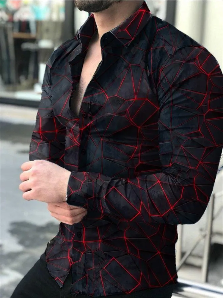

uxury Royal Men Fashion Turn-down Collar Buttoned Shirt Autumn Shirt Men's Casual Digital Printing Long Sleeve Shirts Streetwear