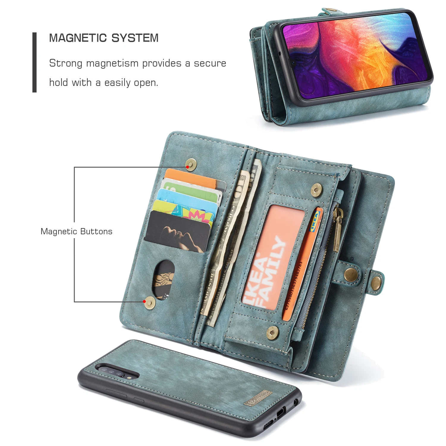 CaseMe-008 для samsung Galaxy A20 A30 A4 A50 S10 Plus Многофункциональный кошелек из натуральной кожи на молнии 2 в 1 дизайн чехол для телефона