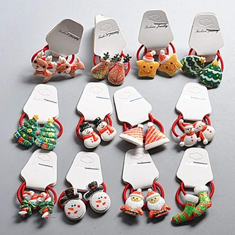 

2 Pcs/set Christmas Gifts Girls Kids Elastic Hairband Cute Santa Claus Tree Hair Bands Accessories for Girl Children Headdress