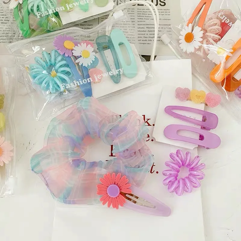 

Fashion Korean Flower Hair Clips Kids Hair Accessories Daisy Mesh Hair Ropes Telephone Wire Gums Scrunchies Hairpins for Girls