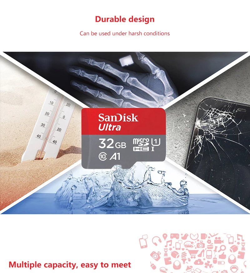 Двойной флеш-накопитель SanDisk картой Micro SD объемом 16 Гб оперативной памяти, 32 Гб встроенной памяти, 64 ГБ 128 A1 слот для карт памяти 98 МБ/с. TF карты флэш накопитель usb для смартфонов