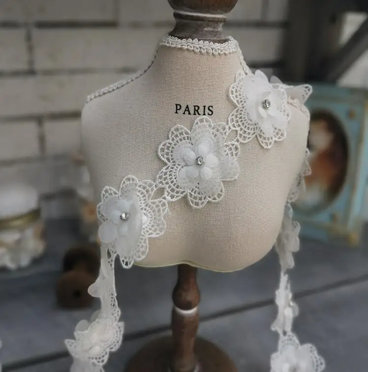 10 Yards Ivory Lace Fabric Wedding Dress Applique Rhinestone Guipure Flower Trim DIY Accessories 5cm Width | Дом и сад