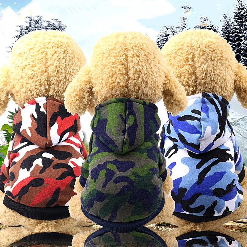 Теплые Зимние Щенок камуфляжные флисовые пальто с капюшоном Собака Толстовки