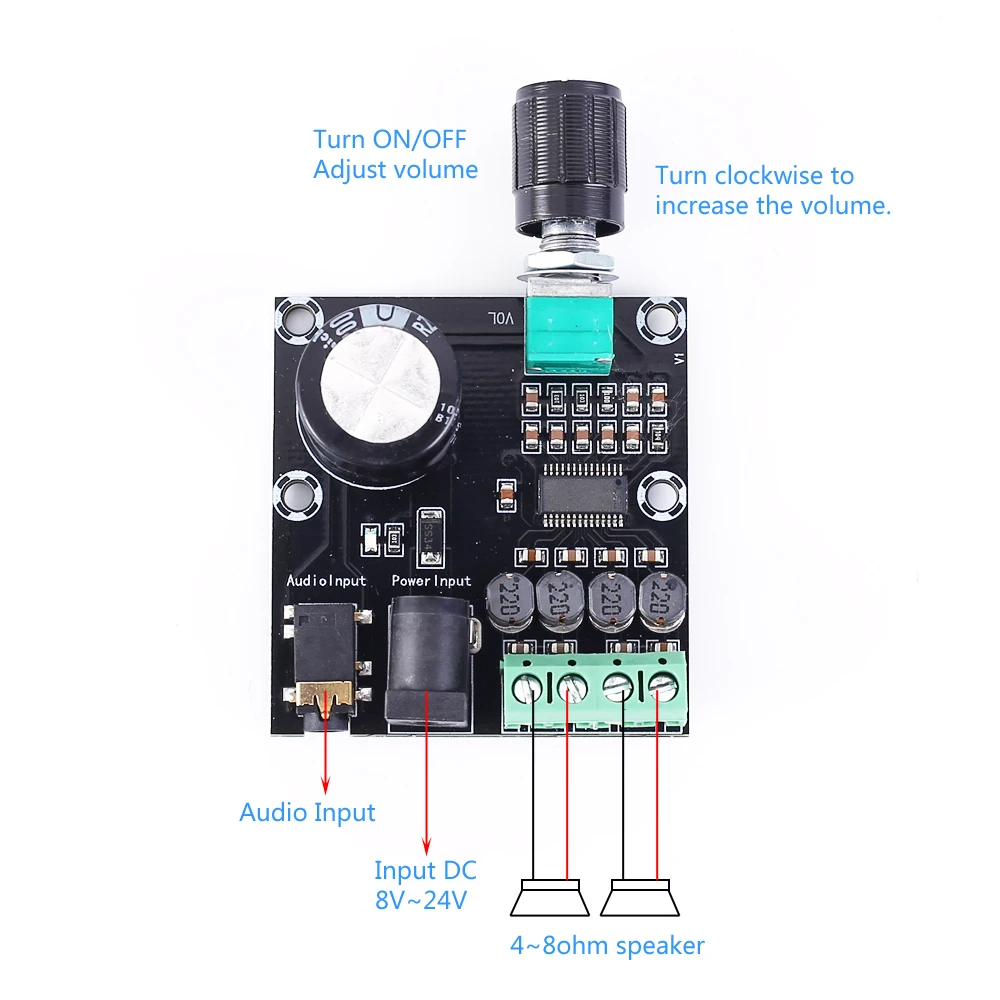 Digital Power Amplifier Board DC 9V 12V 24V Voice Audio Module Stereo 15W+15W | Электронные компоненты и