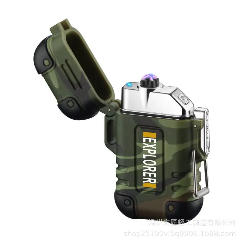 

USB Charging Cross Double Arc Waterproof Lighter Outdoor Windproof Cigarette Lighter Rechargeable Lighter
