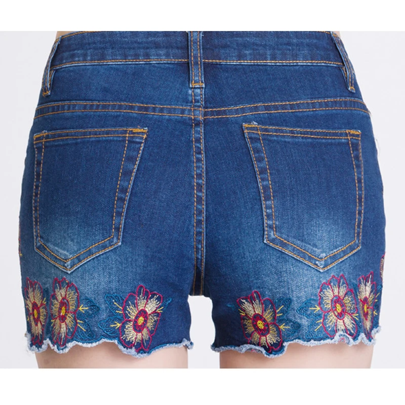

FERZIGE Brand Luxury Hot pants Embroidery Flower Sexy Jeans Women Beautiful Clothing High Quality Slim Fit shorts Plus Size