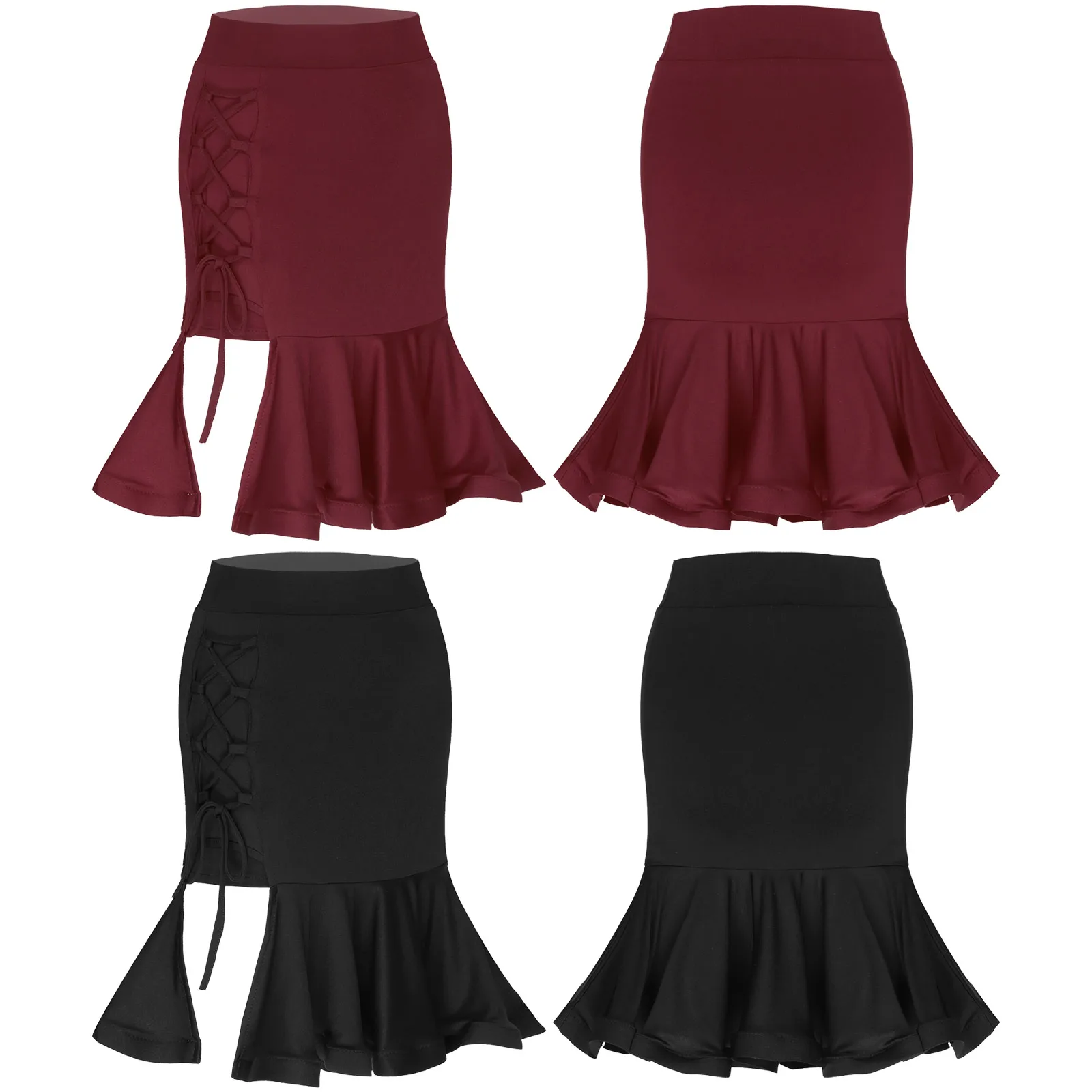 

Women Elegant Side Split Ruffle Skirt Lady Fashion Sexy Street Club Party Wear Latin Tango Rumba Cha-Cha Dance Costume Dancewear