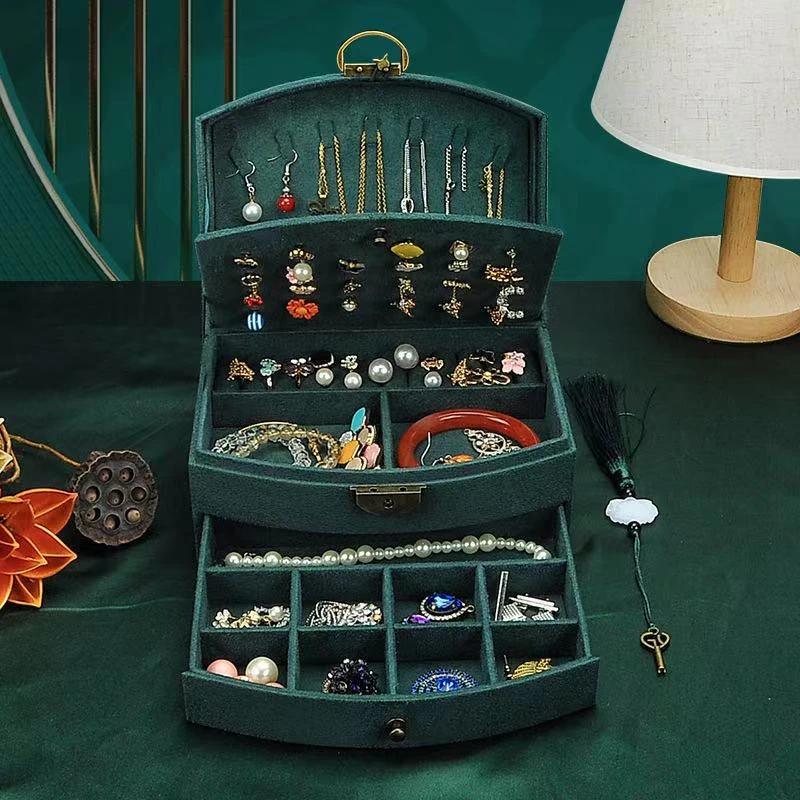 XINSOM Velvet Jewelry Box Organizer Casket High Capacity Necklace Earrings Rings Bracelets Jewelry Packaging Display Box Gift