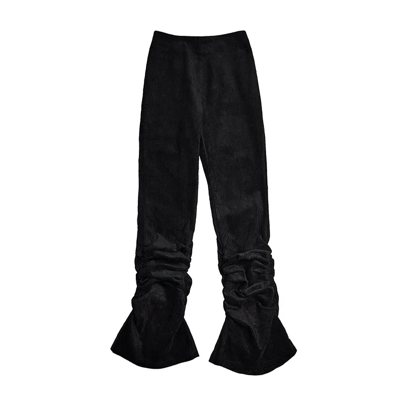 

QING MO Black White Green Women Pleated Wide Leg Pants 2021 Women Corduroy Pants Female Fashionable Pants ZQY6755