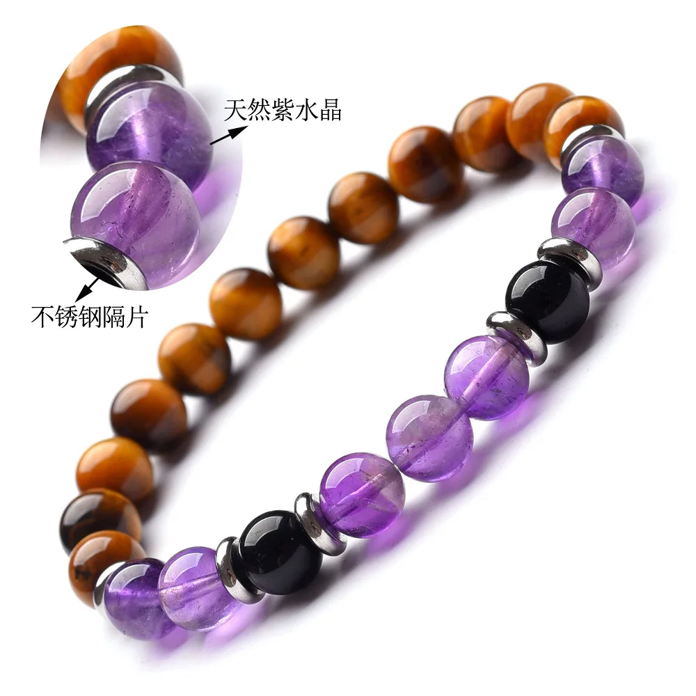 

2021 New 8mm Natural Stone Tiger Eye Bracelet White Gold Stainless Steel Separator Non-fading Fashion Bijoux