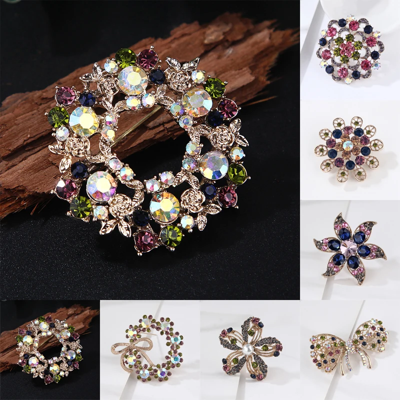 

Fashion Colorful Rhinestone Wreath Flower Bow Brooch Pin Corsage Elegant Jewelry